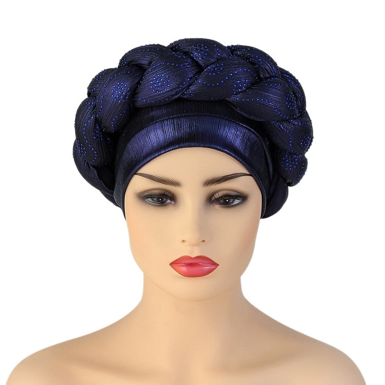 New Ready to Wear African Headtie Diamonds Glitter Women Turban Caps Bonnet Hats Female Autogeles - Flexi Africa - Flexi Africa offers Free Delivery Worldwide - Vibrant African traditional clothing showcasing bold prints and intricate designs