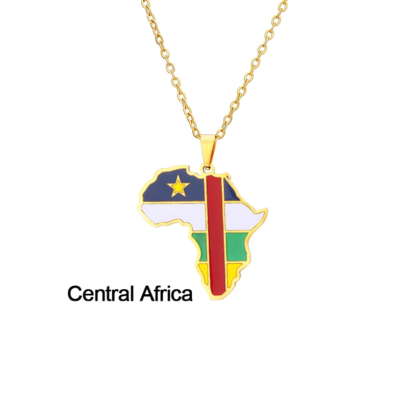 Continent Chic: African Map Geometric Pendant Necklace in Stainless Steel - Flexi Africa - Flexi Africa offers Free Delivery Worldwide - Vibrant African traditional clothing showcasing bold prints and intricate designs