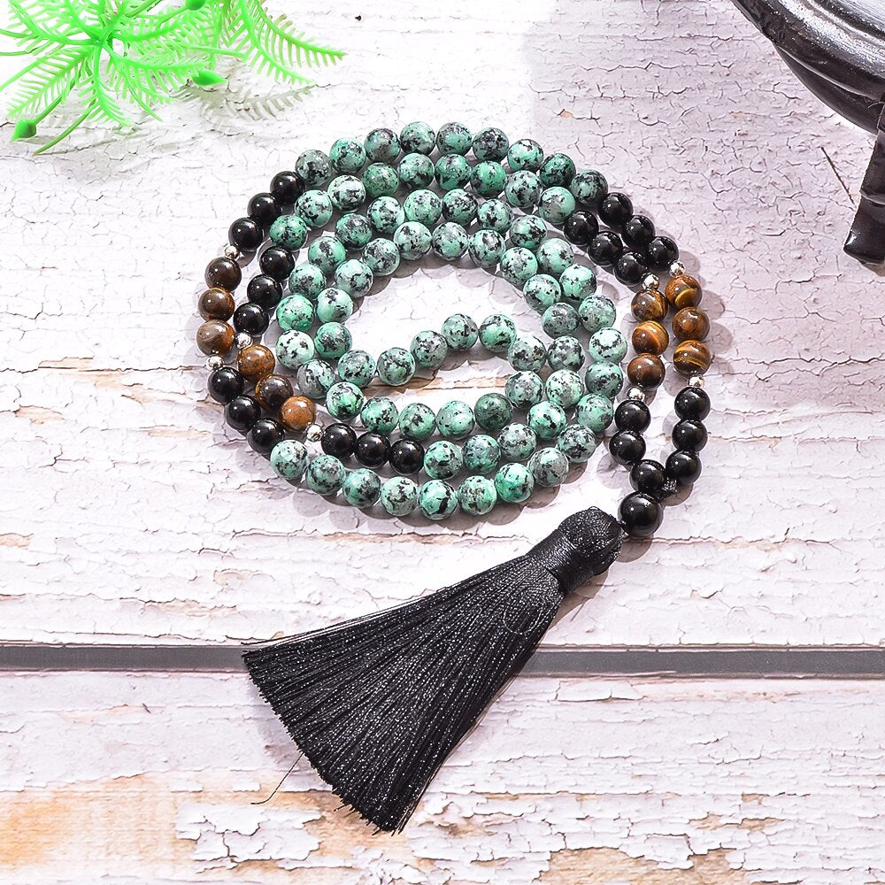 African Turquoise, Black Onyx, and Tiger Eye 8mm Beads Set - Flexi Africa - Flexi Africa offers Free Delivery Worldwide - Vibrant African traditional clothing showcasing bold prints and intricate designs