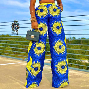 Spring Fall Holiday Boho Wide Leg Pants Elastic Waist Dashiki Print African Clothing Women Casual Long Trousers Femme Ropa Mujer