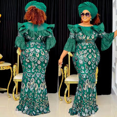 Make a Statement in our Stunning Plus Size Sequin Mermaid Gown - Perfect for Weddings and Special Occasions - Flexi Africa - Flexi Africa offers Free Delivery Worldwide - Vibrant African traditional clothing showcasing bold prints and intricate designs