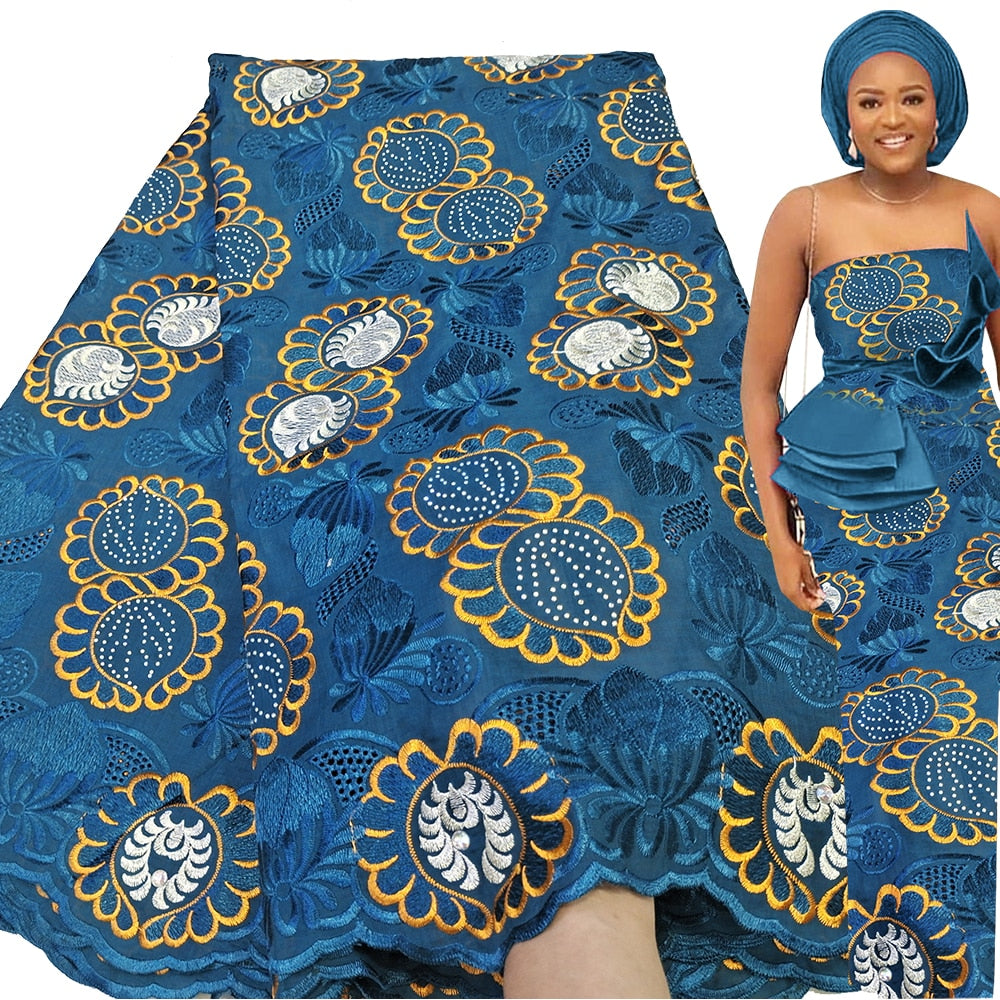 Exquisite Nigerian Party Stone Embroidery Gown: Fashion's 100% Cotton Voile Lace Fabric 2.5 Yards - Flexi Africa - Flexi Africa offers Free Delivery Worldwide - Vibrant African traditional clothing showcasing bold prints and intricate designs