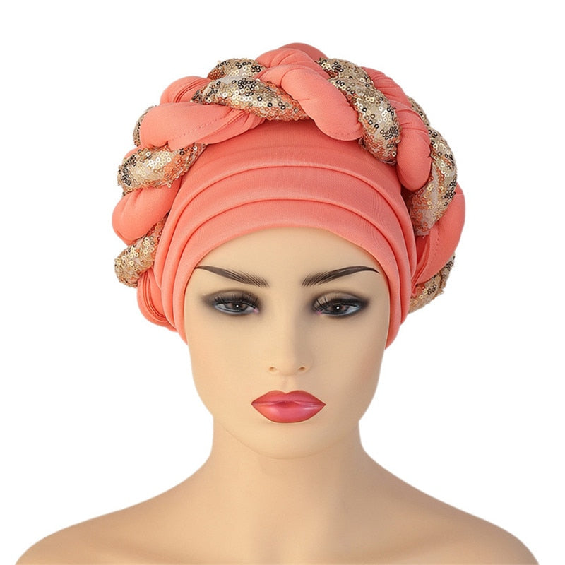 New Ready to Wear African Headtie Diamonds Glitter Women Turban Caps Bonnet Hats Female Autogeles - Flexi Africa - Flexi Africa offers Free Delivery Worldwide - Vibrant African traditional clothing showcasing bold prints and intricate designs