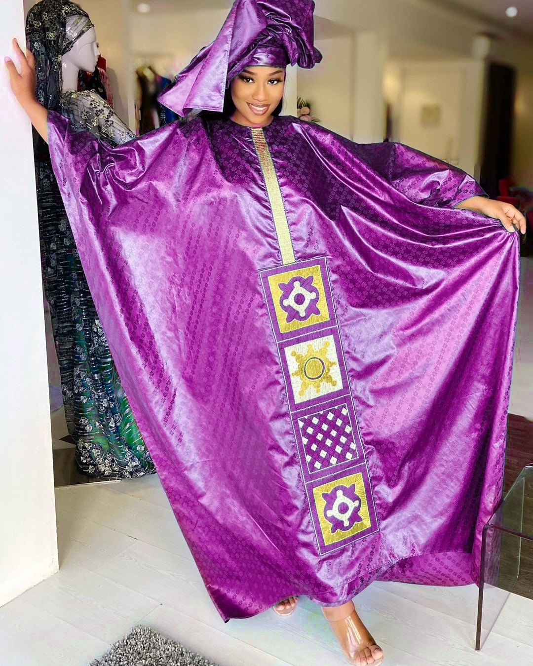 Elegant African Embroidered Dress for Women: Stylish Plus Size Clothing - Flexi Africa - Flexi Africa offers Free Delivery Worldwide - Vibrant African traditional clothing showcasing bold prints and intricate designs