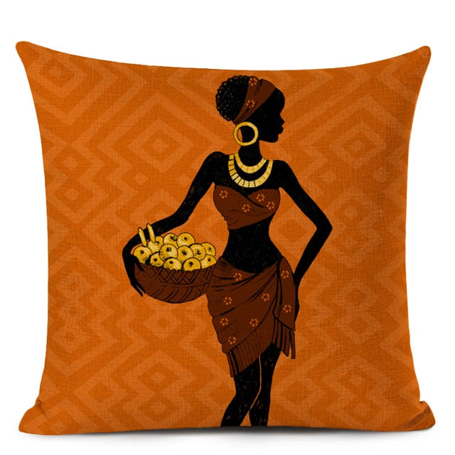 Decorative Cushion Case for Sofa and Home Décor featuring Ethnic Woman in Linen Color Cloth - Flexi Africa - Flexi Africa offers Free Delivery Worldwide - Vibrant African traditional clothing showcasing bold prints and intricate designs
