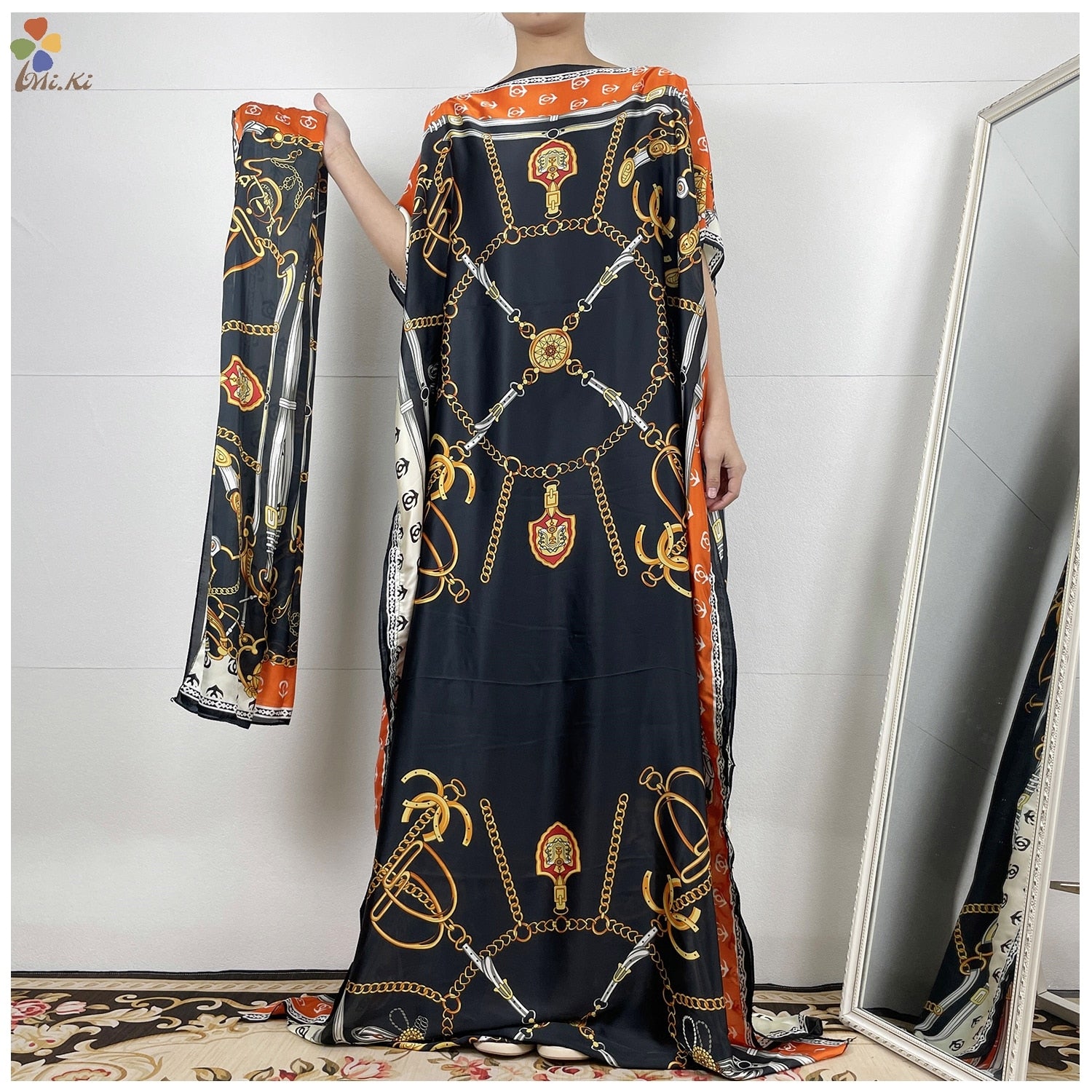 2PC Set of Fashionable Dashiki Robes - Printed Loose Dresses with Luxurious Silk Fabric for Women - Flexi Africa - Flexi Africa offers Free Delivery Worldwide - Vibrant African traditional clothing showcasing bold prints and intricate designs