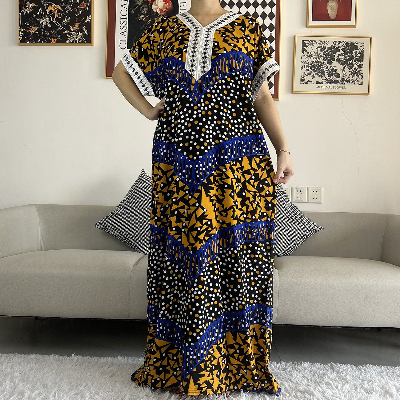 Ethnic Elegance: Vibrant Multicolor Floral Party Robe with Headscarf - The Perfect African Inspired Maxi Dress - Flexi Africa - Flexi Africa offers Free Delivery Worldwide - Vibrant African traditional clothing showcasing bold prints and intricate designs