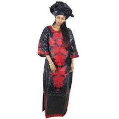Stunning African Bazin Riche Embroidery Long Dress and Scarf Set for Women - Perfect for Formal Occasions - Flexi Africa - Flexi Africa offers Free Delivery Worldwide - Vibrant African traditional clothing showcasing bold prints and intricate designs