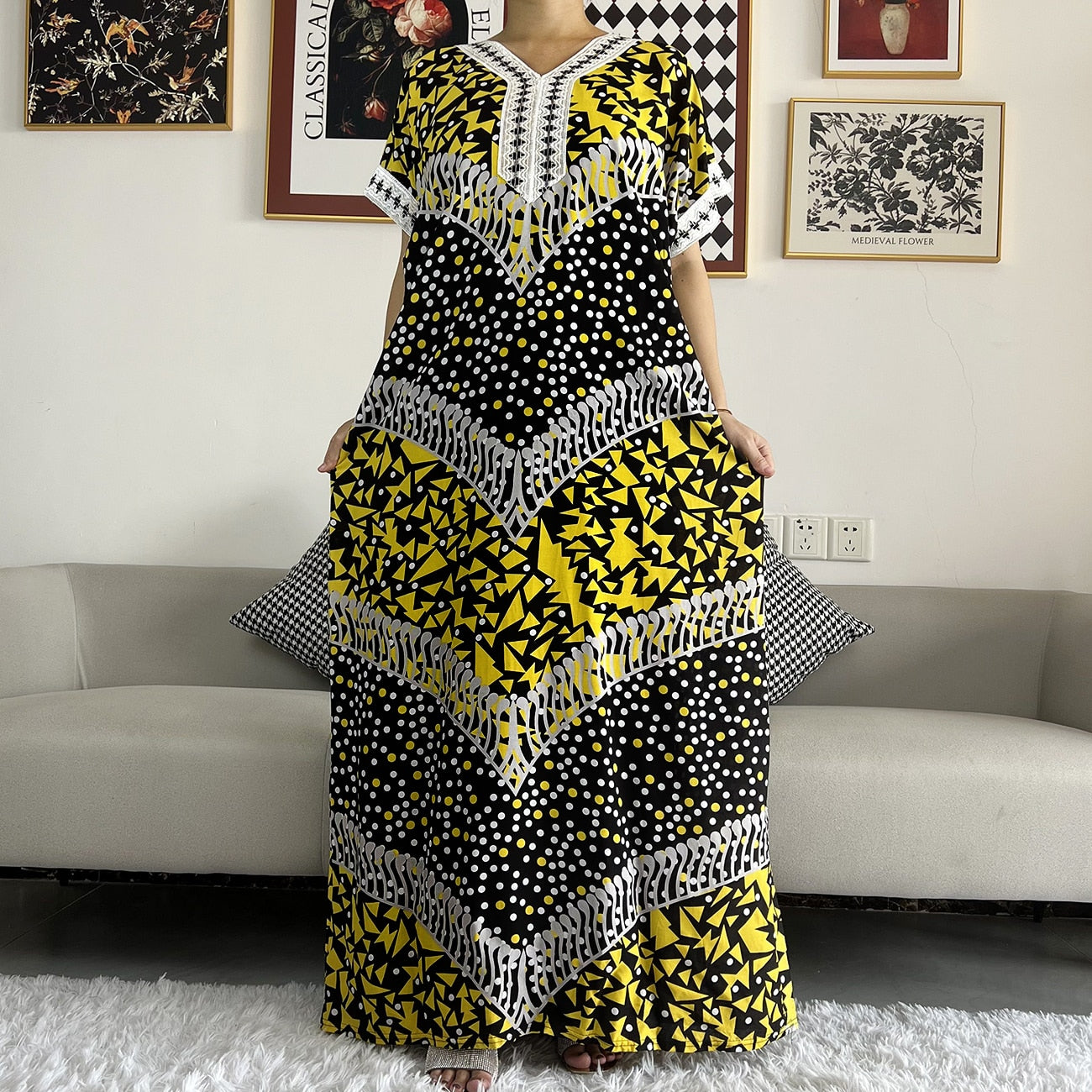 Ethnic Elegance: Vibrant Multicolor Floral Party Robe with Headscarf - The Perfect African Inspired Maxi Dress - Flexi Africa - Flexi Africa offers Free Delivery Worldwide - Vibrant African traditional clothing showcasing bold prints and intricate designs