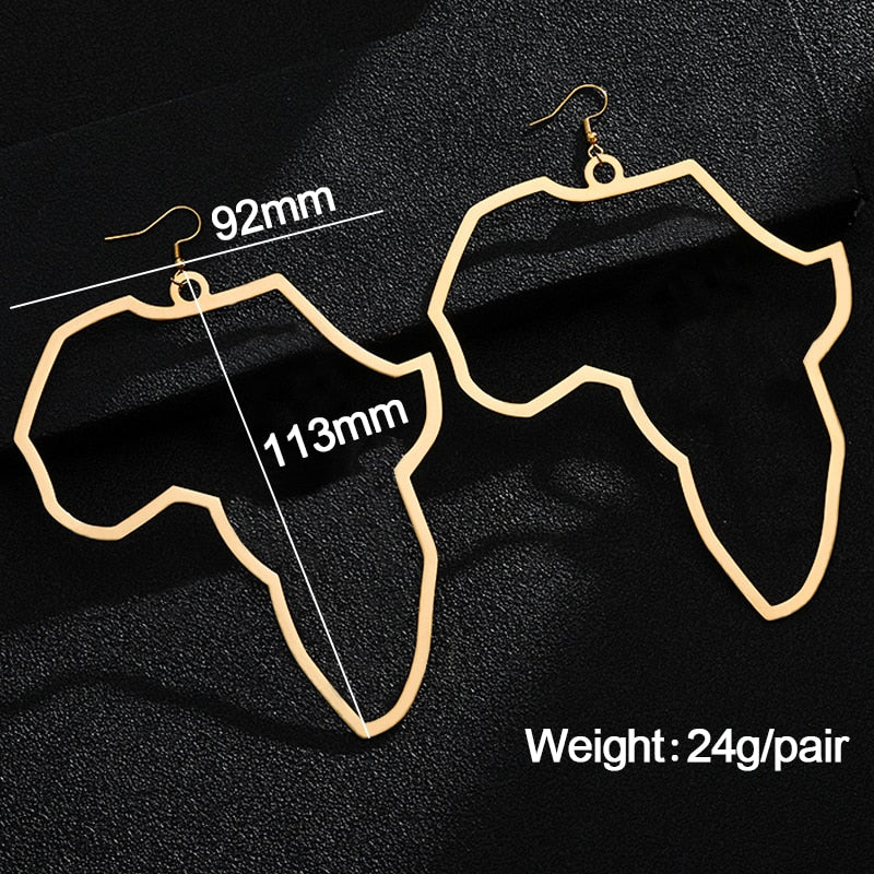 Stainless Steel Africa Map Exaggerate Larger Earring Gold Color African Ornaments Traditional Ethnic Hyperbole Gifts - Flexi Africa - Flexi Africa offers Free Delivery Worldwide - Vibrant African traditional clothing showcasing bold prints and intricate designs