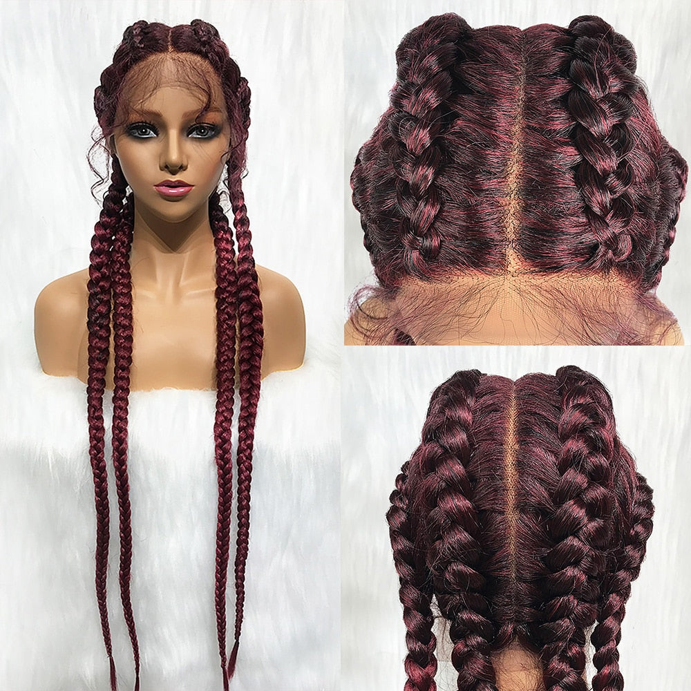 Synthetic Lace Wig Braided Wigs Natural Dark 37" Black Burgundy Wig For Black Women American African Wig - Flexi Africa - Flexi Africa offers Free Delivery Worldwide - Vibrant African traditional clothing showcasing bold prints and intricate designs
