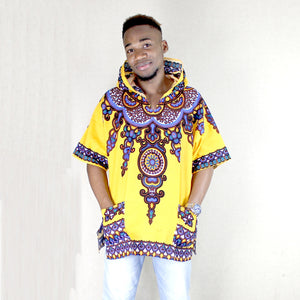 Shop African Royal Dashiki Hoodie Men's Yellow Cotton Traditional Clothing Africa Free International Worldwide Shipping Delivery at Flexi Africa!
