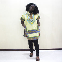 Radiant in Yellow: Authentic 100% Cotton African Dashiki for Women Dashikiage - Flexi Africa - Flexi Africa offers Free Delivery Worldwide - Vibrant African traditional clothing showcasing bold prints and intricate designs