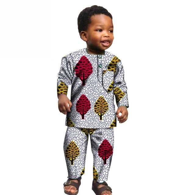African Boys Cotton Clothes Wax Print Top and Pants Sets for Kids - Flexi Africa - Flexi Africa offers Free Delivery Worldwide - Vibrant African traditional clothing showcasing bold prints and intricate designs