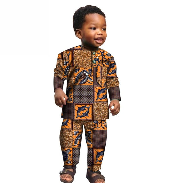 African Boys Cotton Clothes Wax Print Top and Pants Sets for Kids - Flexi Africa - Flexi Africa offers Free Delivery Worldwide - Vibrant African traditional clothing showcasing bold prints and intricate designs