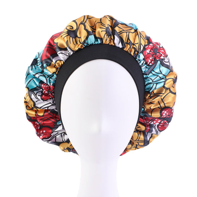 2PC Satin Bonnet and African Print Polyester Bandana Set - Flexi Africa - Flexi Africa offers Free Delivery Worldwide - Vibrant African traditional clothing showcasing bold prints and intricate designs