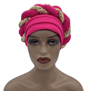 Shop Women African Auto Geles Headtie Already Made Multi Color Wedding Organic Fabric Embroidered Jacquard Gauze Free International Express Worldwide Shipping at Flexi Africa!