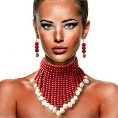 African Statement Chunky 45cm Length Necklaces For Women Copper Alloy Heart Ethnic Earrings - Flexi Africa - Flexi Africa offers Free Delivery Worldwide - Vibrant African traditional clothing showcasing bold prints and intricate designs