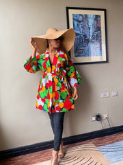 Authentic African Style: Women's Short Kimono Jacket with Traditional Patterns - Flexi Africa - Flexi Africa offers Free Delivery Worldwide - Vibrant African traditional clothing showcasing bold prints and intricate designs