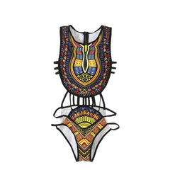 Ethnic Floral African One-Piece Swimsuit for Women - Low Waist Polyester and Nylon Bathing Suit - Flexi Africa - Flexi Africa offers Free Delivery Worldwide - Vibrant African traditional clothing showcasing bold prints and intricate designs