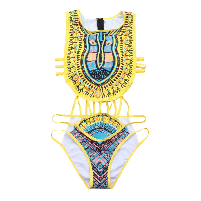 Ethnic Floral African One-Piece Swimsuit for Women - Low Waist Polyester and Nylon Bathing Suit - Flexi Africa - Flexi Africa offers Free Delivery Worldwide - Vibrant African traditional clothing showcasing bold prints and intricate designs
