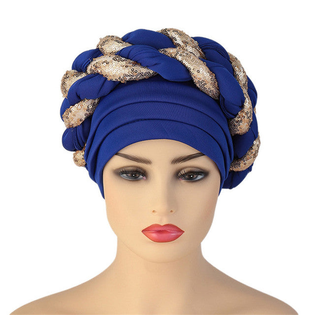 Ready to Wear Polyester African Headtie Diamonds Glitter Women Turban Caps Muslim Hijab Bonnet Hats Female Autogeles - Flexi Africa - Flexi Africa offers Free Delivery Worldwide - Vibrant African traditional clothing showcasing bold prints and intricate designs